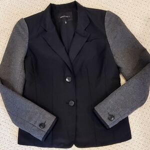 Lafayette 148 Mix-Texture Wool Colorblock Gray/Black Blazer Jacket Wm 4, EUC